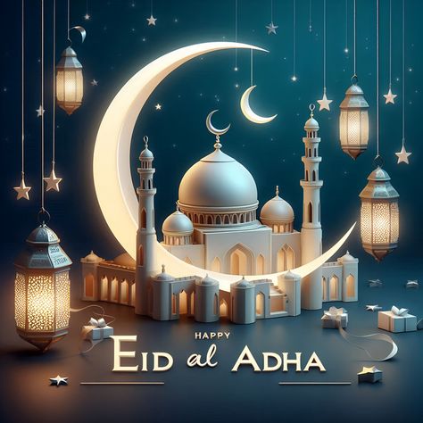 Happy Eid Al Adha Greetings Post Design With 3d Mosque Crescent Lanterns#pikbest##Templates 3d Mosque, Fitr Eid, Lantern Image, Eid Al Adha Greetings, Lantern Template, Eid Background, Diwali Greeting Cards, Happy Eid Al Adha, Diwali Greetings