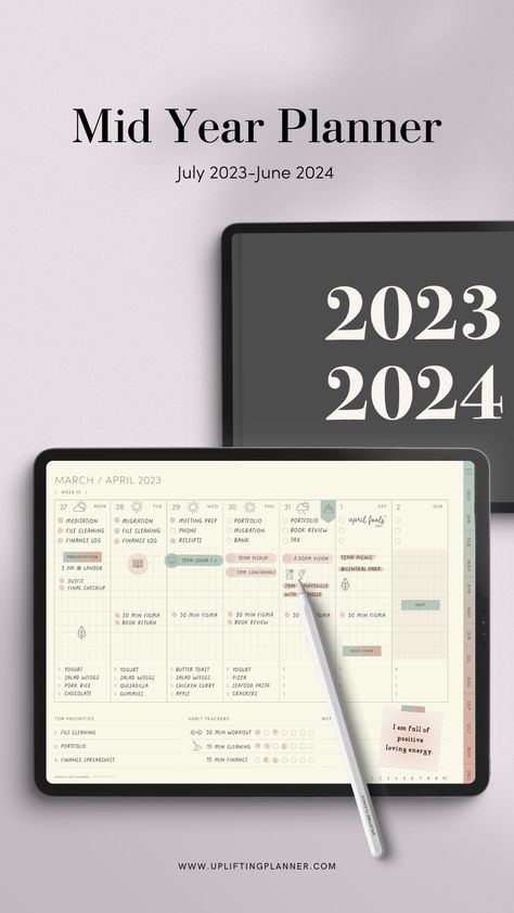 2023-2024 Digital Planner Mid year focused on simple half hourly weekly schedule template for Goodnotes, iPad Ipad Bujo, Free Planner Pages, Simple Weekly Planner, Mid Year Planner, Student Planner Printable, Digital Weekly Planner, Grid Journals, 2024 Planner, Custom Notebook