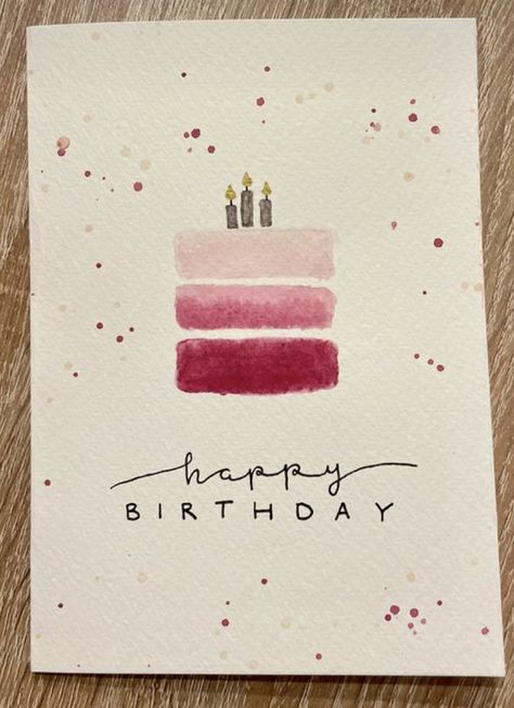 Happy Birthday Cards Handmade, Happy Birthday Cards Diy, Anniversaire Diy, Creative Birthday Cards, Watercolor Birthday Cards, Birthday Card Drawing, Watercolor Birthday, Bday Cards, Paint Cards