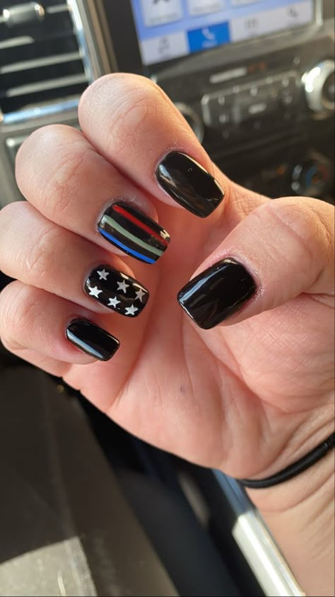 Law Enforcement Nails, Back The Blue Nails, Police Nails, Cute Western Nails, Western Nail Ideas, Get Nails Done, Rodeo Nails, Cowboy Nails, Mani Pedi Ideas