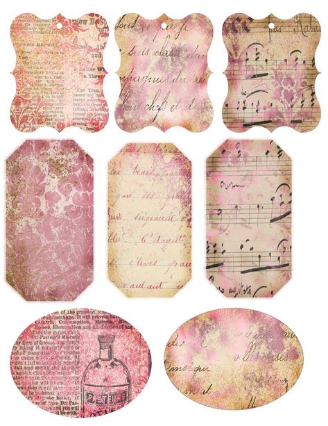 Aesthetic Tags Printable, 1930s Moodboard, Journal Pink Aesthetic, Pink Scrapbook Paper, Free Ephemera, Aesthetic Craft, Junk Journal Embellishments, Pink Scrapbook, Scrapbook Tags