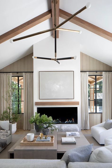 Fireplace Between Windows, Brooke Wagner Design, Brooke Wagner, Modern Fireplace, Fireplace Design, Living Room Inspo, Window Design, Room Layout, Residential Design