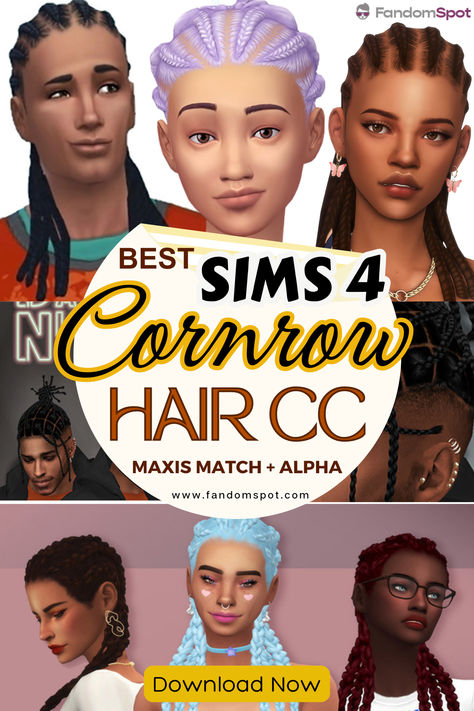 Need some cornrows for your TS4 gameplay? This list includes tons of options for cornrow CC hairs for male and female sims Braids Sims 4 Cc Male, Sims 4 Cc Cornrows, Sims 4 Cornrows, Hair Cc Maxis Match, Twist Hairstyles For Natural Hair, Hairstyles For Diamond Face Shape, Hairstyles For Diamond Face, Cornrows Hair, Cornrow Braids Men