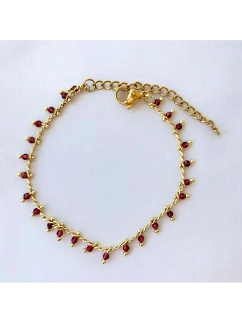 18K Electroplated  2mm Genuine Beryl Chain Bracelet For Women Burgundy Fashionable   Stainless Steel     Women Fashion Jewelry, size features are:Bust: ,Length: ,Sleeve Length: Chain Bracelet For Women, Watches Women Fashion, Bracelet For Women, Womens Bracelets, Chain Bracelet, All Fashion, Womens Watches, Women Fashion, Jewelry Watches