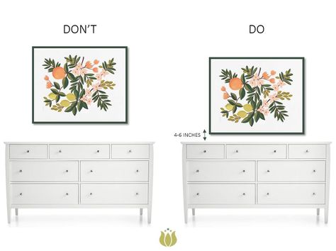 DO'S & DON'TS OF ART HANGING Bedroom Pictures Above Bed, Restoration Hardware Art, Above Dresser, Pictures Above Bed, Art Questions, Barn Wall Art, Art Placement, Gallery Wall Layout, Hang Art