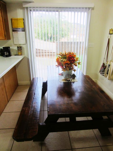 picnic table as a kitchen/dining room table! Ikea Dining Table Hack, Picnic Style Dining Table, Farmhouse Picnic Table, Ikea Dining Table, Ikea Dining, Small Dining Room Table, Dining Table Makeover, Dining Room Design Modern, Reclaimed Wood Dining Table