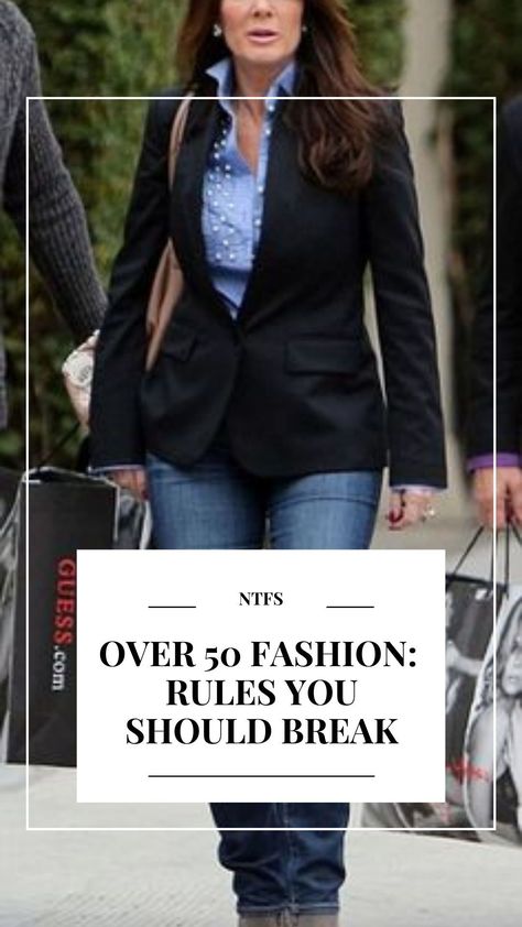 Fashion for women over 50: fashion over 50 and how to create fabulous outfits for women over 50 by breaking these "fashion" rules. #fashion #style #over40 #over50 #over60 #over70 #over50style #styletips #stylehacks Women Over 50 Fashion, Moda Over 40, Over 50 Fashion, Outfits For Women Over 50, Fashion Rules, Executive Fashion, Fabulous Outfits, Break The Rules, Modern Shoes