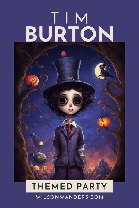 tim burton gothic style beetlejuice alice wonderland tea sets clocks photo props face paint pumkin king trivia games movies books The World Of Tim Burton, Tim Burton Party Ideas, Tim Burton Themed Party, Tim Burton Mad Hatter, Edward Scissorhands Halloween, Tim Burton Party, Halloween Queen, Edward Scissorhands, Trunk Or Treat