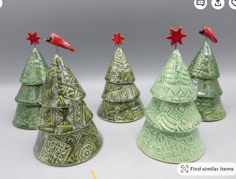 Mushrooms Pottery, Cardinal Tree, Pottery Tree, Stamped Clay, Ceramic Mushrooms, Davidson Nc, Christmas Pottery, Ceramic Tree, Handmade Ceramics Pottery