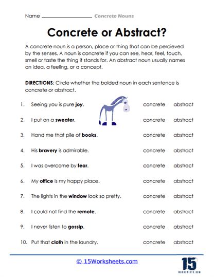 Grammar Worksheets - 15 Worksheets.com Concrete Nouns And Abstract Nouns, Abstract And Concrete Nouns Worksheets, Concrete Nouns Worksheets, Concrete And Abstract Nouns, Personal Pronouns Worksheets, Concrete Nouns, Conjunctions Worksheet, Demonstrative Pronouns, Abstract Nouns