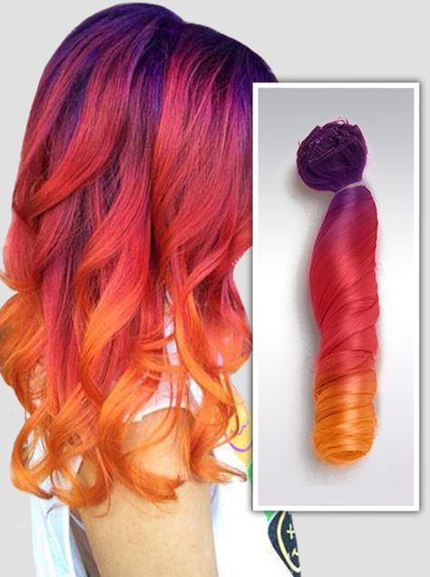 Rainbow Roots, Sunset Mermaid, Galaxy Hair Color, Hair Color Red Ombre, Rainbow Beauty, Cheveux Oranges, Sunset Ombre, Red Hair Extensions, Sunset Hair