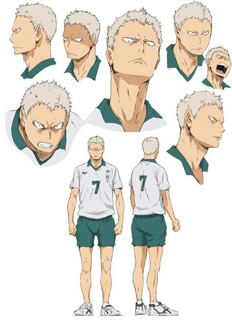 Date Tech | Aone Takanobu | Number 7 (Interhigh) | Number 1 (Spring High) | Intimidating but A Sweetheart Haikyuu Volleyball, Volleyball Anime, Haikyuu Manga, Haikyuu Characters, Character Sheet, Character Design References, Facial Expressions, Haikyuu Anime, Haikyu!!