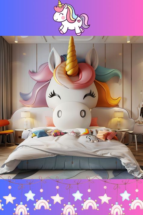 Unleash the magic of unicorn beds in your bedroom! 🦄✨ Elevate your space with enchanting designs that inspire dreams. #UnicornDecor #DreamyBedrooms #HomeInspiration Unicorn Beds, Rainbow Bed, Tulle Canopy, Unicorn Bedding, Modern Platform Bed, Unicorn Decorations, Dream World, Dreamy Bedrooms, Plush Rug