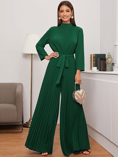 Soiree Jumpsuits, Jumpsuit Soiree, Jumpsuit Hijab, Pleated Jumpsuit, Soiree Dress, Belted Jumpsuit, Evening Jumpsuit, Stylish Winter Outfits, Belt Jumpsuit