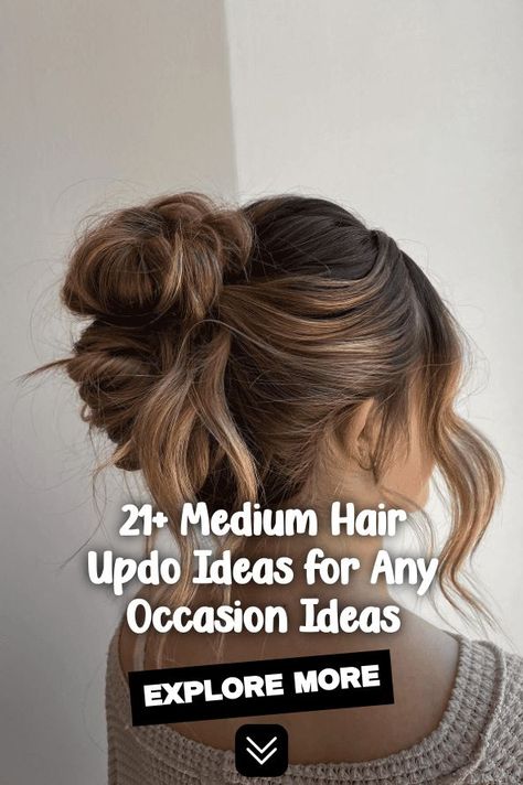 medium hair, updo hairstyles, hair inspiration Loose Updo Medium Length Hair, Updo Hairstyles With Layers, Elegant Up Do Hairstyles, Medium Length Hair Styles Bun, Messy Up Do Hairstyles, Updos For Layered Medium Hair, Updo Hairstyles Brown Hair, Easy Up Do Hairstyles For Medium Hair, Hair Up Wedding Guest