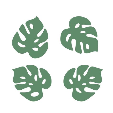 four green monstera leaves vector Monstera Leaf Drawing Simple, Monstera Leaf Vector, Monstera Drawn Simple, Monstera Leaf Illustration, Monstera Plant Illustration, Monstera Leaves Drawing, Monstera Doodle, Monstera Silhouette, Monstera Graphic