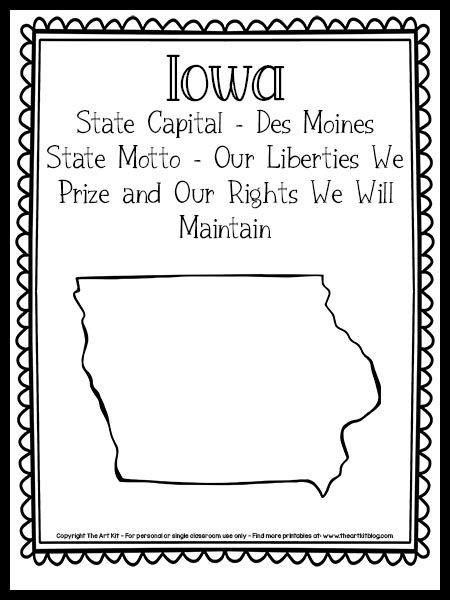 Iowa State Outline Coloring Page {FREE Printable!} - The Art Kit State Worksheets, Home Craft Room, Weekly Themes, Social Studies Unit, Coloring Page Free Printable, State Symbols, Room Supplies, The 50 States, State Birds