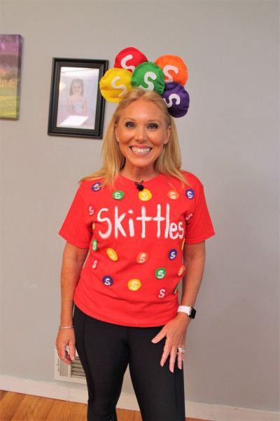 Candy Halloween Costume Diy, Skittle Costume, Inexpensive Halloween Costumes, Candy Halloween Costumes, School Halloween Costumes, Halloween Costumes For Work, Teacher Halloween Costumes, Teacher Costumes, Clever Halloween