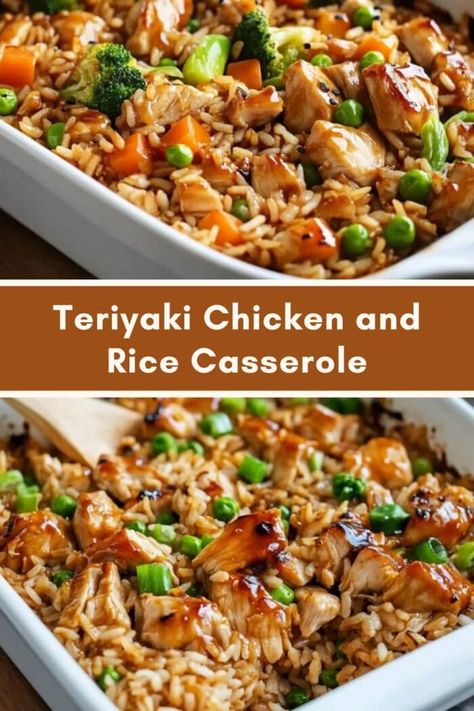 Teriyaki Chicken and Rice Casserole Chicken Rice Teriyaki Casserole, Easy Teriyaki Chicken Casserole, Teriyaki Chicken Rice And Broccoli, Recipes With Teriyaki Chicken, Balanced Weeknight Dinner, Chicken Teriyaki Casserole Recipe, Teriyaki Chicken And Rice Bake, Chicken Meal Ideas Easy, Quick Easy Asian Meals