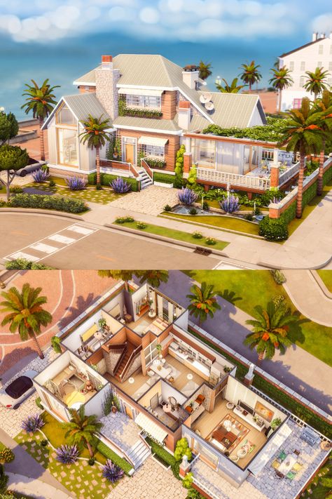 Beautiful, full of light The Sims 4 suburban house. Light and fresh colors make this place full of good vibes. 3 x Bed, 3 x Bath. No CC! Originally the house was built and photographed in San Sequoia on the Anchorpoint Abode lot. #ShowUsYourBuilds #thesims4 #sims4 #sims4game #ts4house #ts4build #ts4builds #ts4nocc #tsr #lhonna #sims4home #nocc #maxismatxh #ts4mm #simshousedesign #floorplan @lhonna_sims Sims 4 Suburban, Sims 4 Suburban House, Sims No Cc, Sims 4 Beach House, San Sequoia, Sims 4 Loft, Sims 4 Houses Layout, Lotes The Sims 4, Sims Freeplay Houses