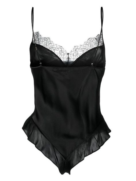 Maison Close lace-trim Silk Camisole - Farfetch Lingerielook Aesthetic, Lace Pajamas, Body Lace, Fancy Fits, Lingerie Top, Lace Fabrics, Body Black, Casual Day Dresses, Lace Body