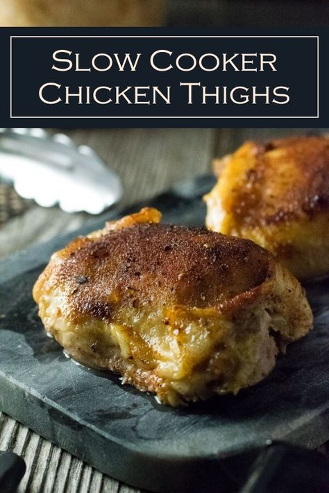 Slow Cooker Chicken Thighs Bone In recipe #chicken #slowcooker #crockpot #easy #thighs via @foxvalleyfoodie Chicken Slowcooker, Chicken Cooker, Crockpot Chicken Thighs, Slow Cooker Chicken Thighs, Bone In Chicken Thighs, Bone In Chicken, Chicken Thigh Recipes Crockpot, Recipe Chicken, Crock Pot Slow Cooker