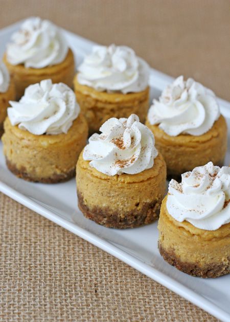 Mini Pumpkin Cheesecake - Glorious Treats Biscotti Cheesecake, Mini Pumpkin Cheesecake, Pumpkin Cheesecake Recipes, Cheesecake Mini, Cake Mini, Thanksgiving Treats, Oreo Dessert, Cheesecake Bites, Mini Cheesecakes