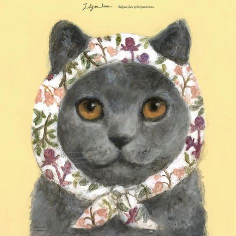 Babushka Cat, Animal Wall Art Nursery, Cat Art Illustration, Illustration Art Girl, Cat Icon, Cat Art Print, Collage Illustration, Whimsical Illustration, Sketchbook Inspiration