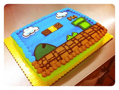 Super Mario Bros Sheet Cake, Super Mario Sheet Cake Ideas, Mario Sheet Cake Ideas, Super Mario Sheet Cake, Mario Sheet Cake, Mario Themed Cake, Super Mario Brothers Cake, Luigi Birthday, Mario Brothers Birthday Party