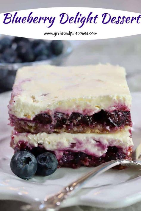 Desserts Using Frozen Blueberries, Recipes With Frozen Blueberries, Blueberry Delight Recipe, Easy Blueberry Dessert, Blueberry Ideas, Frozen Blueberry Recipes, Easy Blueberry Desserts, Blueberry Yum Yum, Delight Dessert