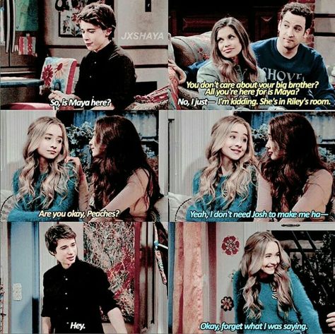 Josh didn’t even know he had feelings for her until the whole love triangle thing Josh And Maya, Maya And Josh, Funny Couple Quotes, Girl Meets World Cast, Boy Meets World Quotes, World Ideas, Cory And Topanga, Funny Baby Boy, Disney Tv