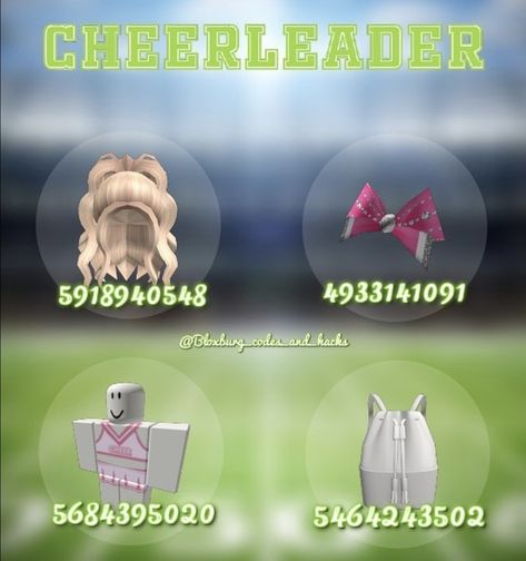 credits to: bloxburg_codes_and_hacks on insta :) Cheerleader Bloxburg Codes, Sweatpants Codes For Bloxburg, Uniform Bloxburg Codes, School Outfits Bloxburg Codes, Bloxburg Codes For Clothes Summer, Bloxburg Cheerleader Outfit Codes, Backpack Codes For Bloxburg, School Outfit Codes Bloxburg, School Outfits Codes