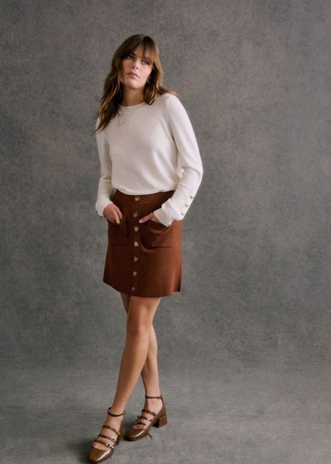 Louisa Skirt - Hazelnut - Merino Wool - Sézane Sezane Outfits, Sezane Style, Designer Wardrobe, French Beauty, Fashion Capsule, Look After Yourself, Women's Wardrobe, Parisian Style, Hazelnut