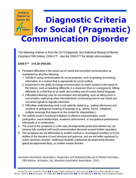 DSM 5 Criteria for Social Pragmatic Communication Disorder Social Pragmatic Communication Disorder, Social Communication Disorder, Lcsw Exam, Communication Disorders, Selective Mutism, Language Disorders, Dsm 5, Social Communication, Social Thinking