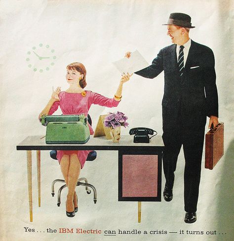 Image detail for -1957 ad IBM Electric Typewriter vintage office Mad Men retro boss ... 1950s Typewriter, Typewriter Vintage, Electric Typewriter, Vintage Office, Clip Art Vintage, Vintage Typewriters, Vintage Life, Color Photo, Vintage Greeting Cards