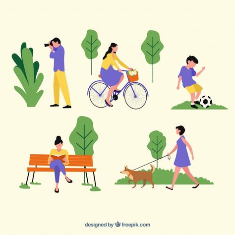 Flat people doing leisure outdoor activities. Download thousands of free vectors on Freepik, the finder with more than a million free graphic resources Activities Illustration, Activity Illustration, Vector Illustration People, People Graphic, Outdoors Activities, Flat Design Illustration, Summer Illustration, Instructional Design, Leisure Activities