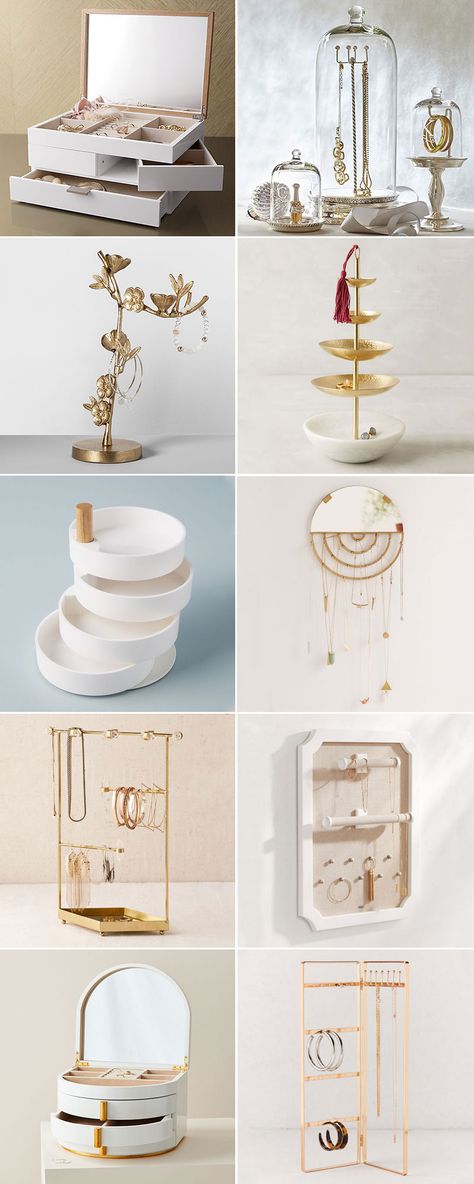 20+ Functional and Stylish Jewelry Storage Ideas! #jewelrystorage #smallspaces #smallstorage #jewelrybox #jewelrystand #organization #storage #storageideas Cute Jewelry Display Ideas, Jewellery Storage Small Space, Small Space Jewelry Organization, Jewlwey Organizer, Accessories Storage Ideas, Elegant Gold Jewelry Storage For Everyday Use, Jewlerie Organization, Jewelry Organizing Ideas, Jewlerie Aesthetic Organization