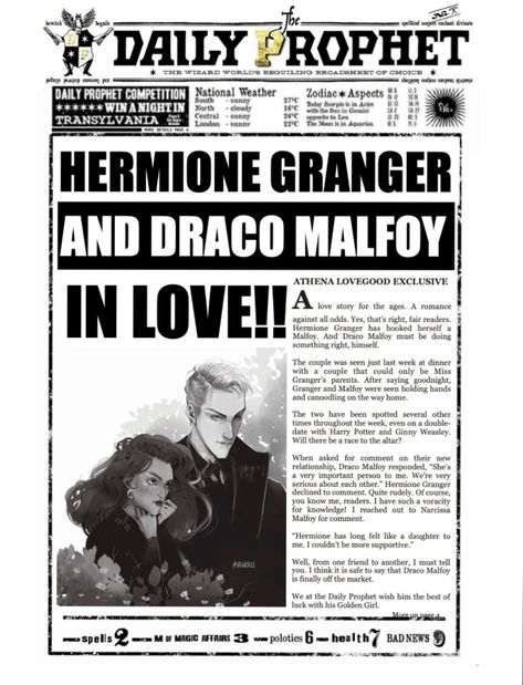 Fanfic Dramione, Sun In Gemini, Draco Malfoy Fanart, Daily Prophet, Dramione Fan Art, Draco And Hermione, I Ship It, Hermione Granger, Draco Malfoy