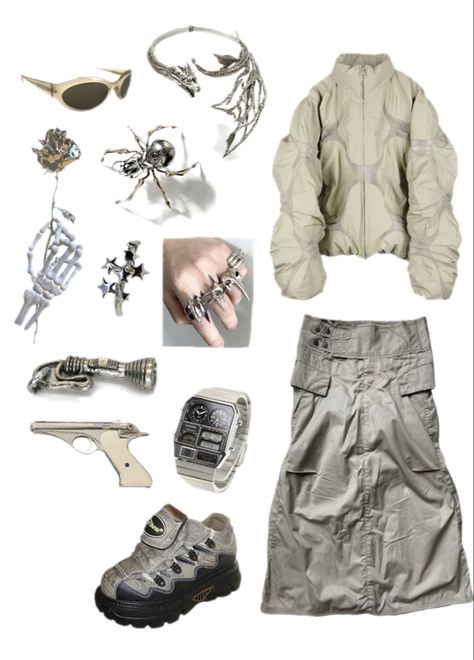 Beige Cybercore, Aetherpunk Aesthetic Outfit, Biopunk Fashion, Punk Aesthetic Outfit, Avant Apocalypse, Winter Dinner Outfit, Techno Outfit, Winter Outfits Aesthetic, Kei Fashion