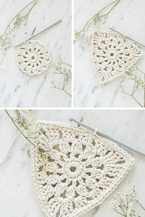 PATRÓN GRATIS Guirnaldas Triangulares en Crochet - Crochetisimo Crochet Bunting Pattern, Triangle En Crochet, Crochet Triangle Pattern, Bunting Pattern, Crochet Bunting, Crochet Garland, Crochet Shoes Pattern, Crochet Triangle, Crochet Decoration