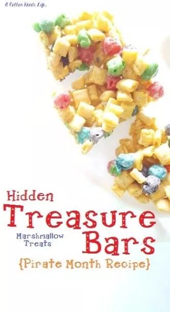 Hidden Treasure Bars {Marshmallow Treats} - A Cotton Kandi Life Pirate Themed Food, Pirate Snacks, Baked Fudge Recipe, Safari Party Foods, Marshmallow Treats Recipe, Cereal Aisle, Pirate Food, No Bake Fudge, 2 Ingredient Fudge