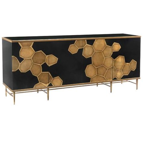 Black Credenza, Houston Interior Designers, Reverse Painted Glass, Queen Room, Black Sideboard, John Richard, Credenza Sideboard, Reverse Painted, Honeycomb Pattern