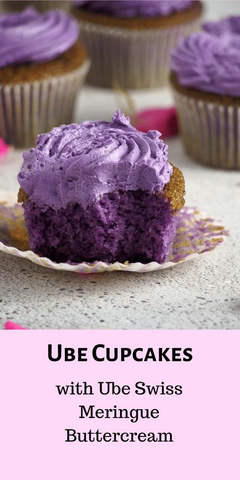 These ube cupcakes have delicate, moist crumbs infused with ube flavor. The ube swiss meringue buttercream is a perfect icing to match the softness of the light ube cake. #ubecake #ubecupcakes #purpleyam Ube Flavoring Recipes, Moist Ube Cake Recipe, Ube Cupcakes Moist Recipe, Ube Cupcake Recipe, Purple Yams, Ube Cupcakes, Filipino Bread, Ube Cake, Filipino Dessert Recipes