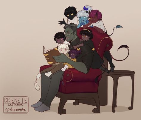 #half-orc #tiefling #tieforcs #tieflingkids #family #heartwarming #ocs #dnd #epilogue #fantasyart #noAI #digitalart Dnd Races Tiefling, Half Orc Kid, Half Orc Dnd, Tiefling Child, Tiefling Investigator, Old Tiefling Male, Tiefling Pirate Captain, Half Orc, Telling A Story