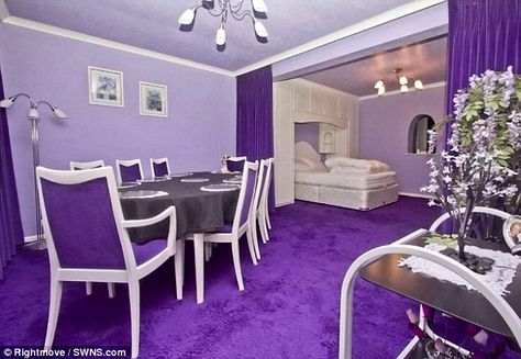 Purple Dining Room, Purple Furniture, Normal House, Purple Carpet, Purple Kitchen, British Home, Purple Interior, Purple Rooms, Purple Home