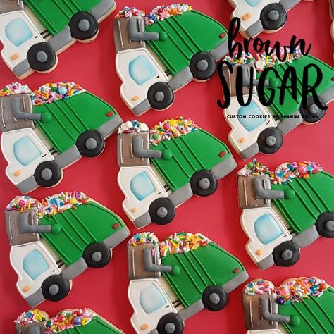 Garbage Truck Cookies, Garbage Truck Birthday Party, Truck Cookies, Garbage Truck Birthday, Garbage Truck Party, Trash Truck, Fire Truck Party, Truck Cake, Work Trucks