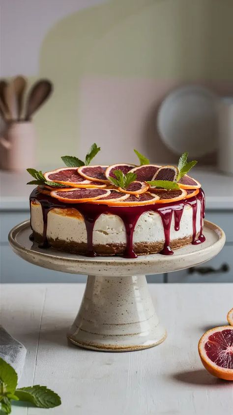 Irresistible Blood Orange Cheesecake Blood Orange Dessert Recipes, Blood Orange Dessert, Easy Yummy Recipes, Orange Cheesecake Recipes, Orange Recipes Dessert, Cherry Cheesecake Recipe, Orange Cheesecake, Red Velvet Whoopie Pies, Orange Dessert