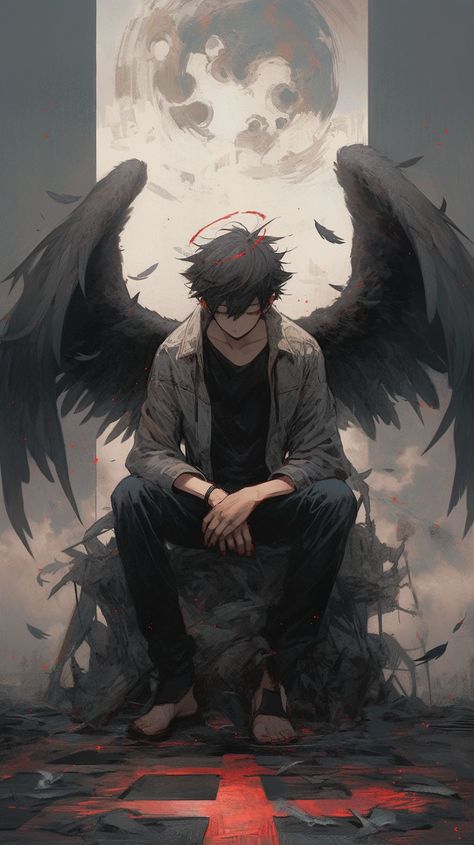 Anime Fallen Angel, Angel Wallpaper, Cool Anime Backgrounds, Anime Shadow, Cool Anime Wallpapers, Dark Angel, Cool Anime Pictures, Angel Art, Awesome Anime