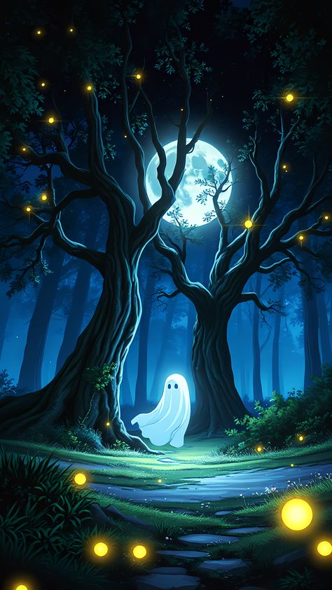 Cute Ghost Iphone Wallpaper, Vintage Halloween Art Wallpaper Iphone, Spooky Forest Wallpaper, Halloween Screensavers Iphone Wallpapers, Fall Wallpaper October, Ghost Background Wallpapers, Ghost Wallpaper Iphone, Kawaii Halloween Wallpaper, Doodles Ghost