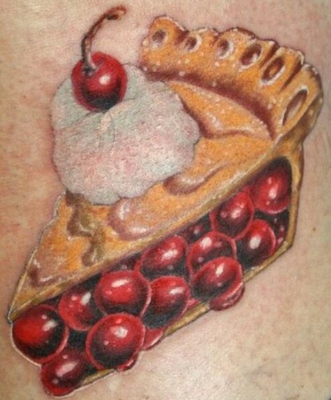 Cherry Pie Tattoo, Pie Tattoo, Birthday Pies, Bow Cupcakes, Food Tattoos, I Want More, Foodie Art, Bat Tattoo, Flash Design